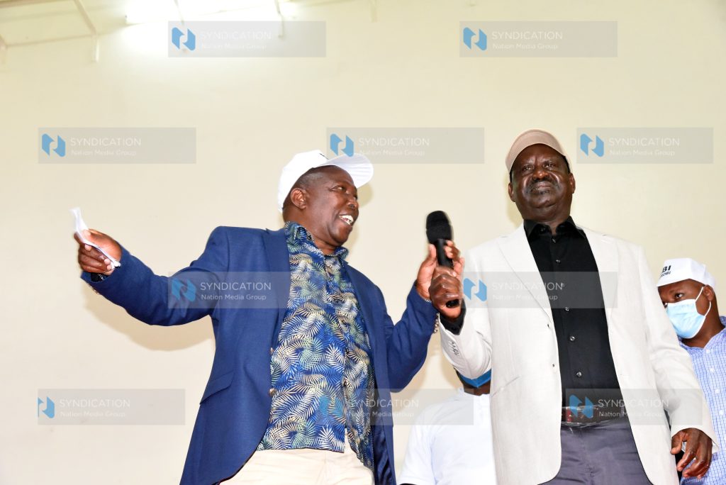 ODM Party leader Raila Odinga (right) and Nominated MP Maina Kamanda