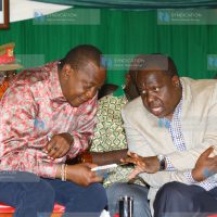 President Uhuru Kenyatta (Right) and Education CS Dr. Fred Matiang’i