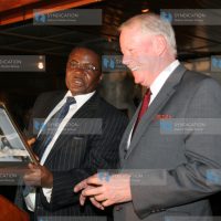 Kenneth Marende presents a gift to the outgoing US Ambassador to Kenya, Michael Ranneberger