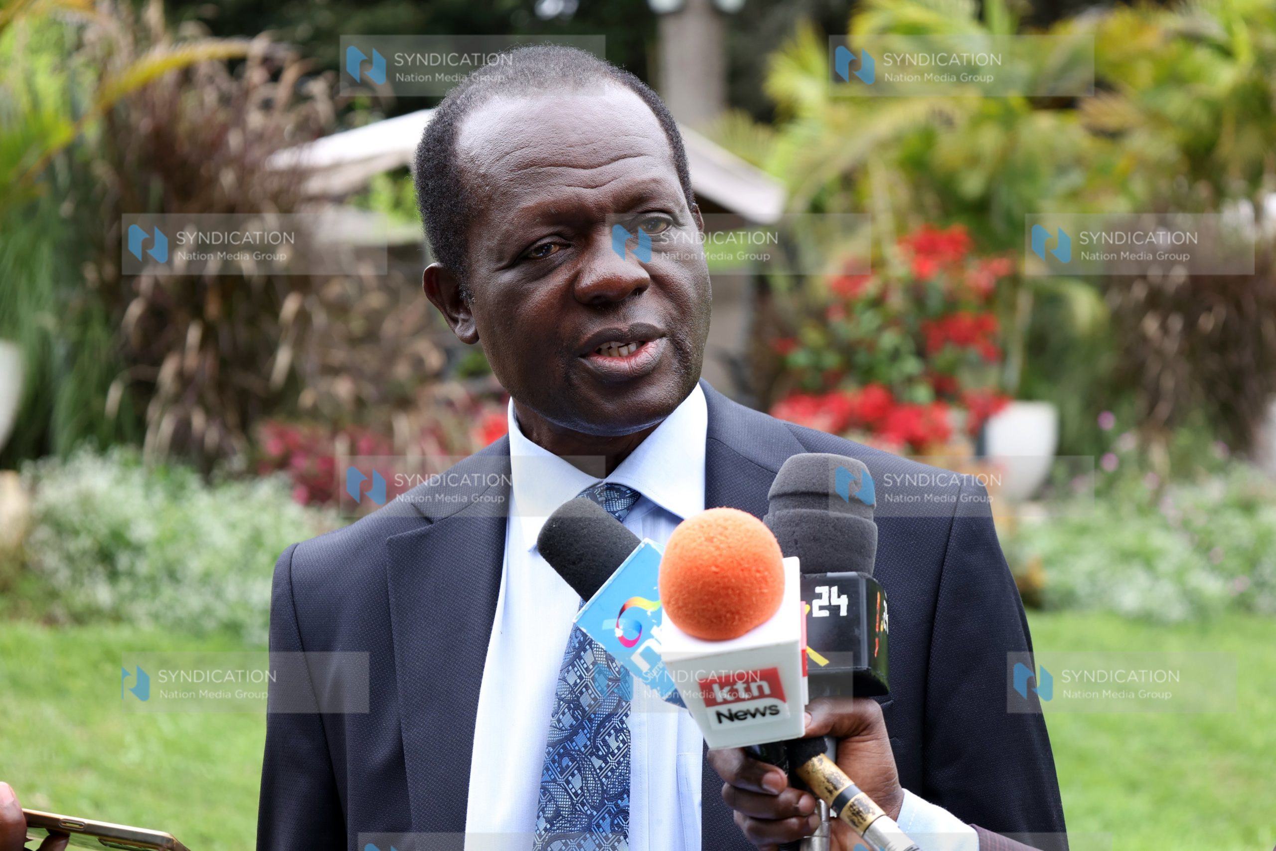 Former Cabinet Secretary Raphael Tuju addressing journalists