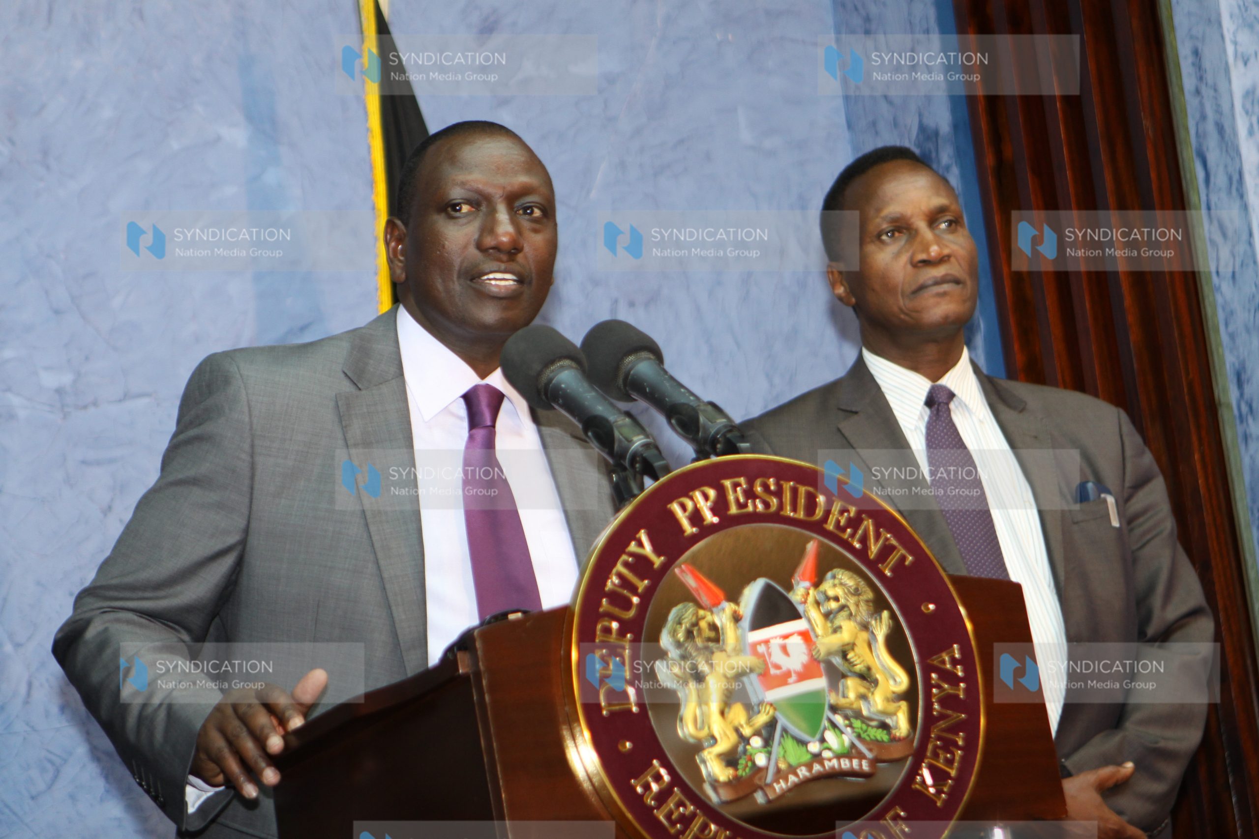 William Ruto (left), with Cabinet Secretary for Education, prof Jacob Kaimenyi