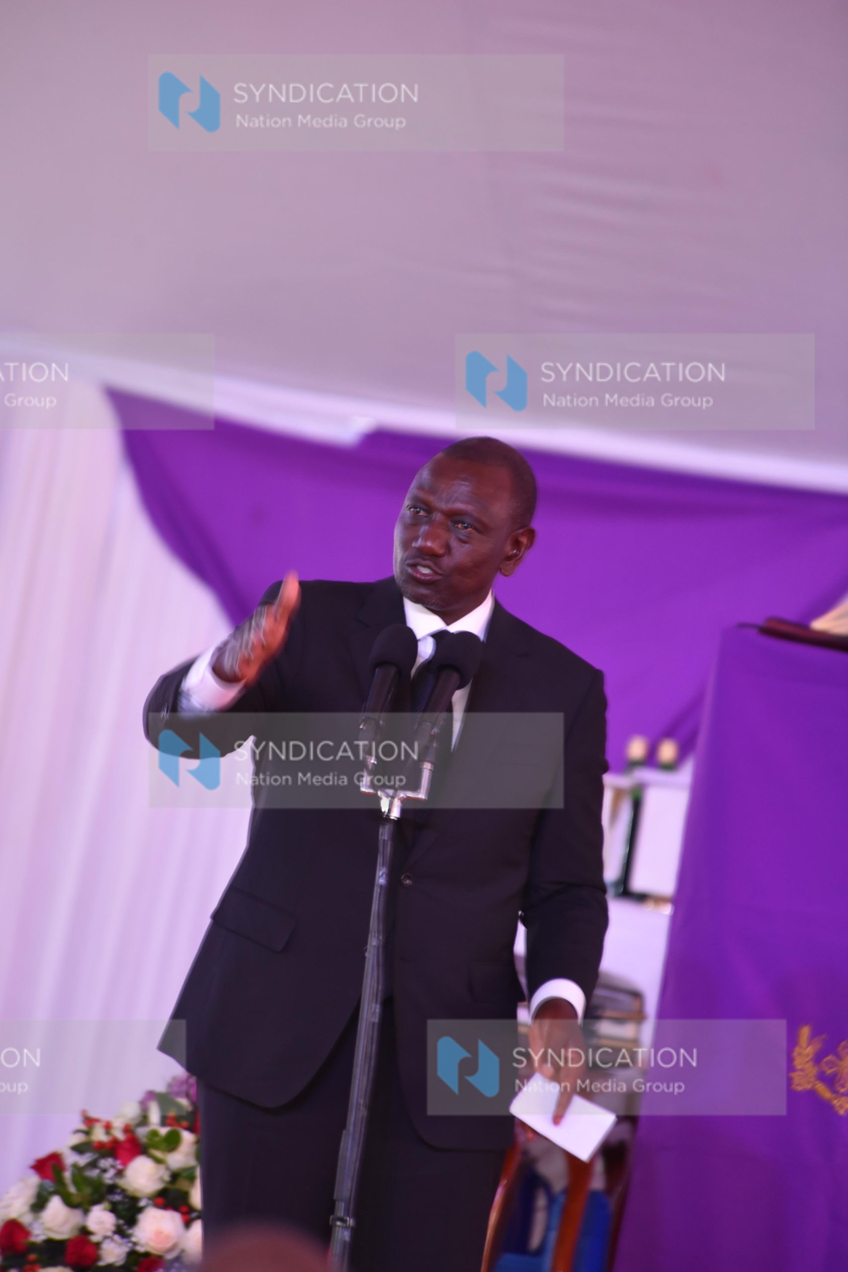 President William Ruto addressing during burial service