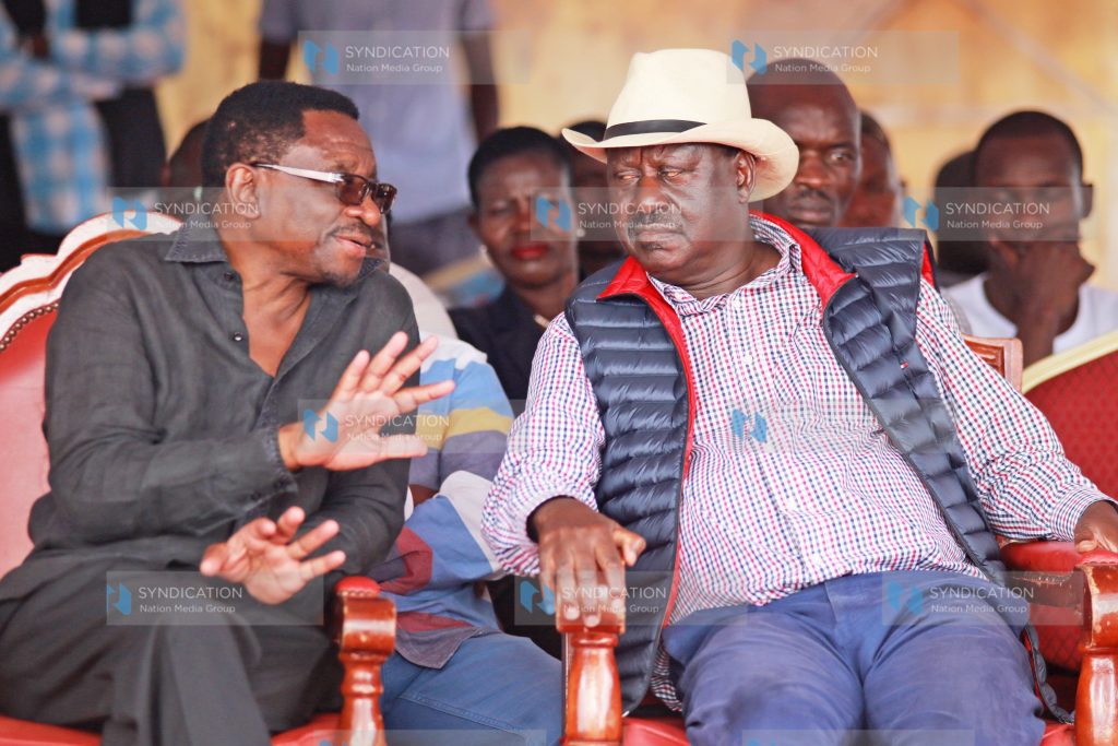Nasa leader Raila Odinga chats with Siaya Senator James Orengo