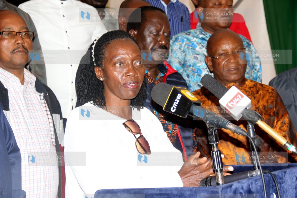 Martha Karua addressing the media