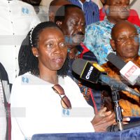 Martha Karua addressing the media