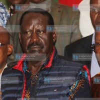 Azimio la Umoja leader Raila Odinga addressing the media