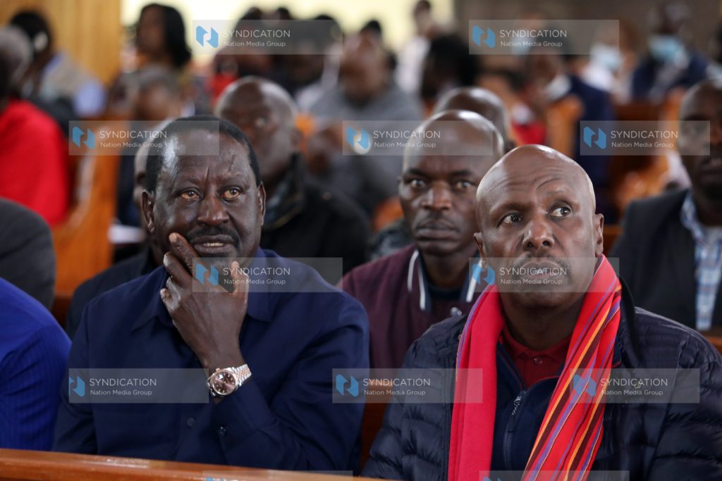 Raila Odinga (left) and outgoing Baringo Senator Gideon Moi (right)