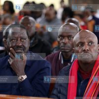 Raila Odinga (left) and outgoing Baringo Senator Gideon Moi (right)