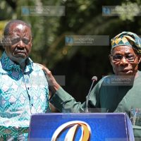 Raila Odinga (left) with Former Nigerian President Olusegun Obasanjo