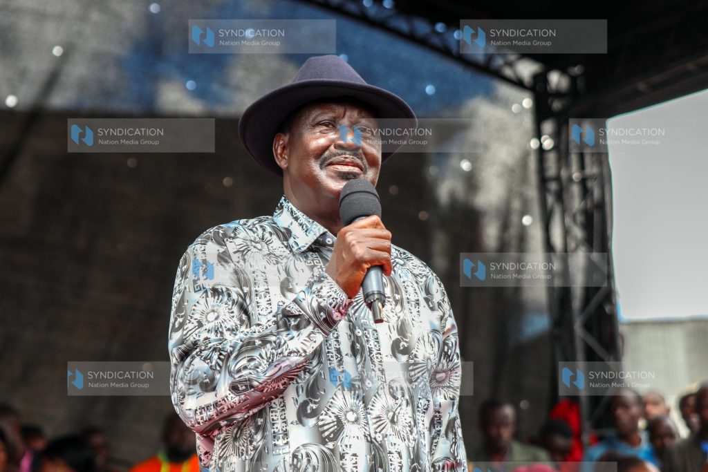 Raila Odinga addressing his supporters at Kamukunji Grounds