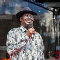 Raila Odinga addressing his supporters at Kamukunji Grounds