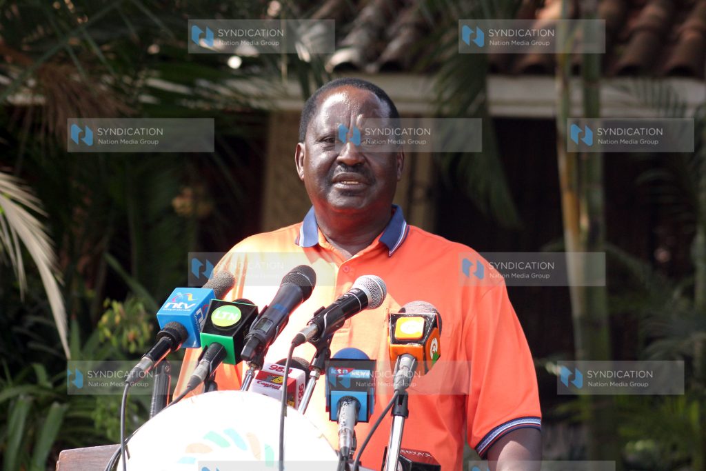 CORD Leader Raila Odinga speaks during a press conference