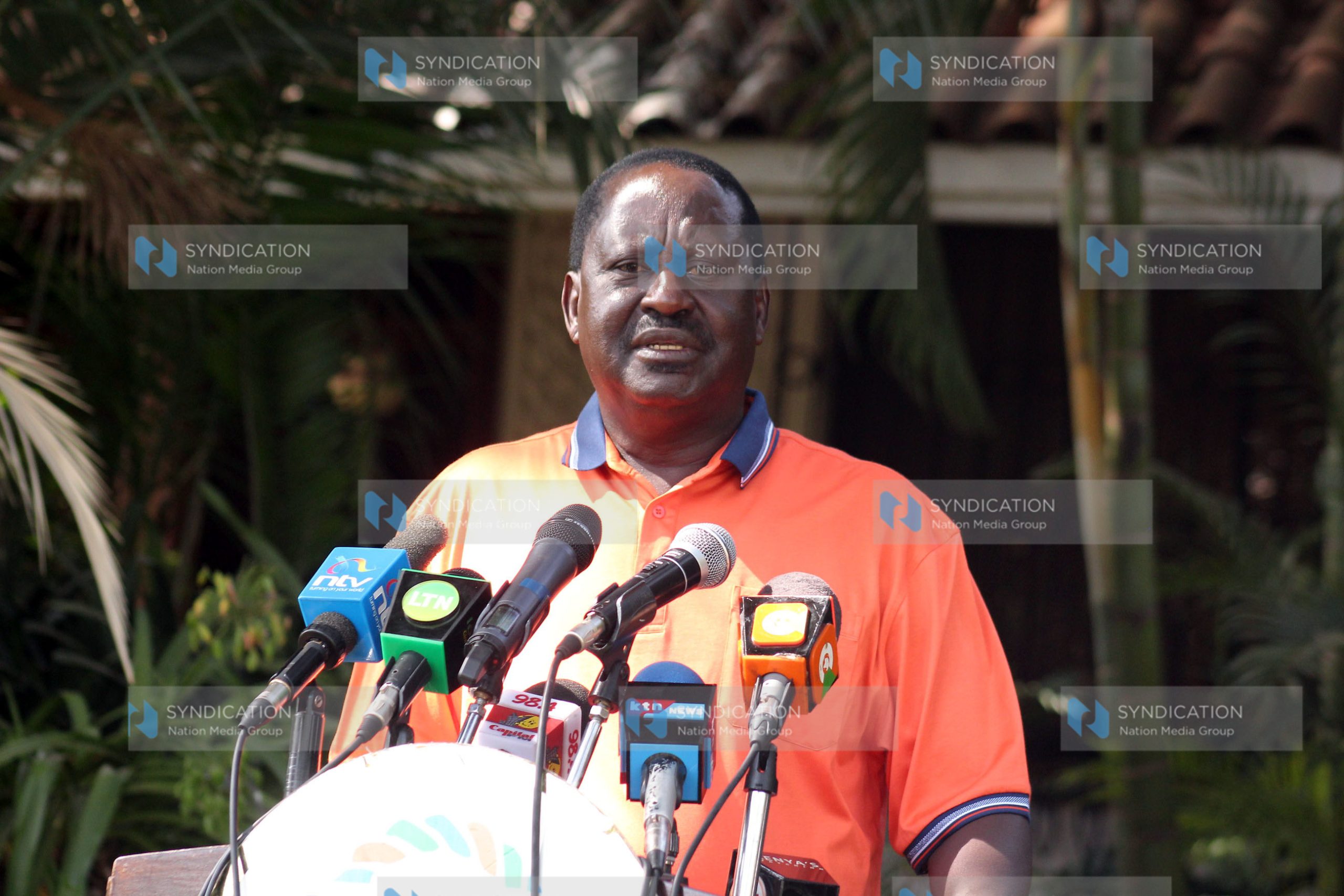 CORD Leader Raila Odinga speaks during a press conference