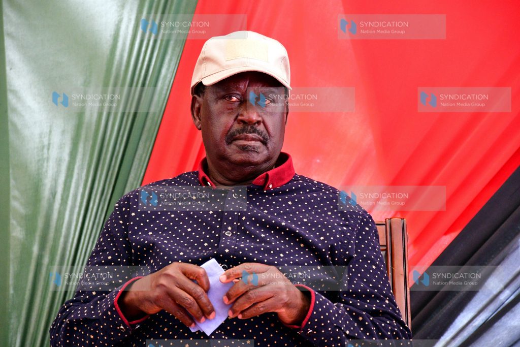 Raila Odinga in a pensive mood during a media briefing