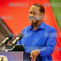 Azimio la Umoja Coalition leader Raila Odinga addressing media