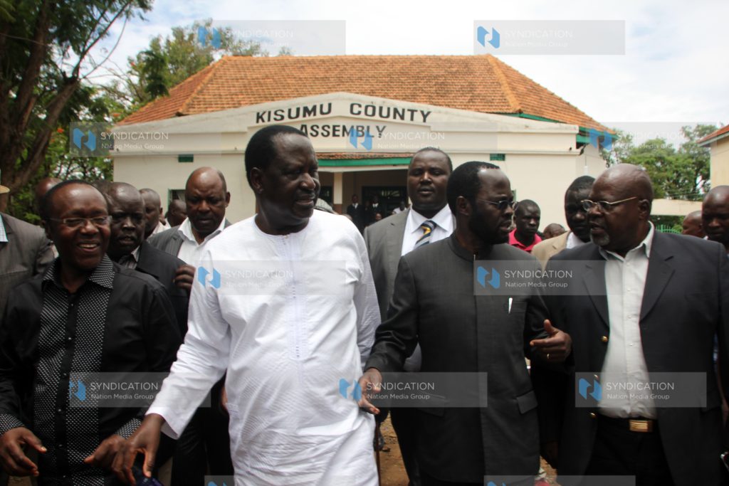 Raila Odinga, Kisumu County Senator Professor Anyang Nyong'o and a section of Kisumu County leaders