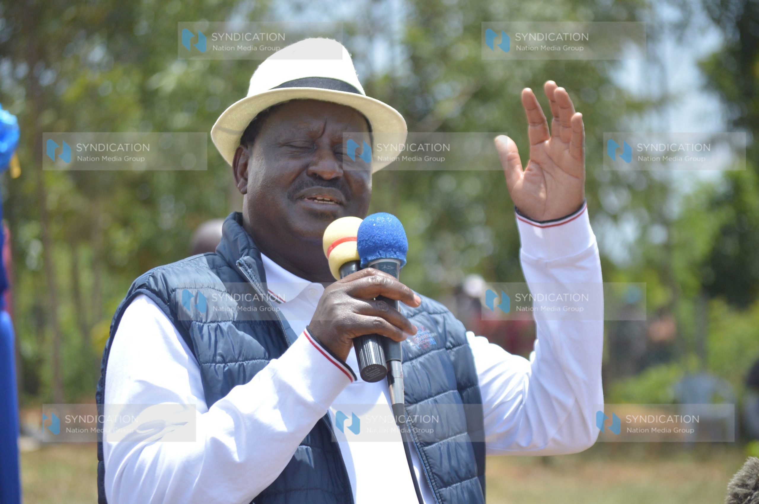 ODM leader Raila Odinga speaks during his nephew Jack Jaoko Oburu’s housewarming celebration