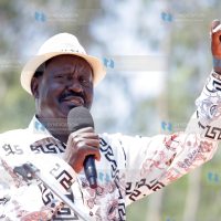 ODM leader Raila Odinga addresses mourners at a funeral
