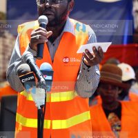 Kisumu Senator Professor Anyang Nyong'o addresses a group of bodaboda riders