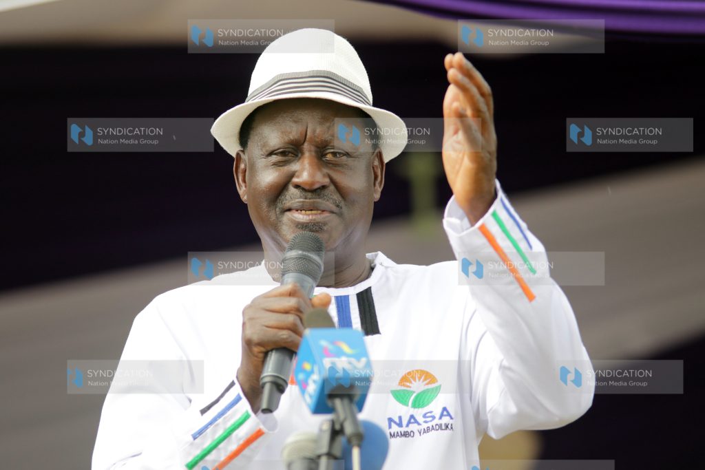 NASA leader Raila Odinga addresses mourners during the burial service