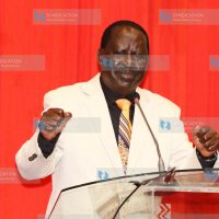 Raila Odinga addresses delegates at Safari Park Hotel