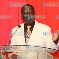 Raila Odinga address delegates at Safari Park Hotel