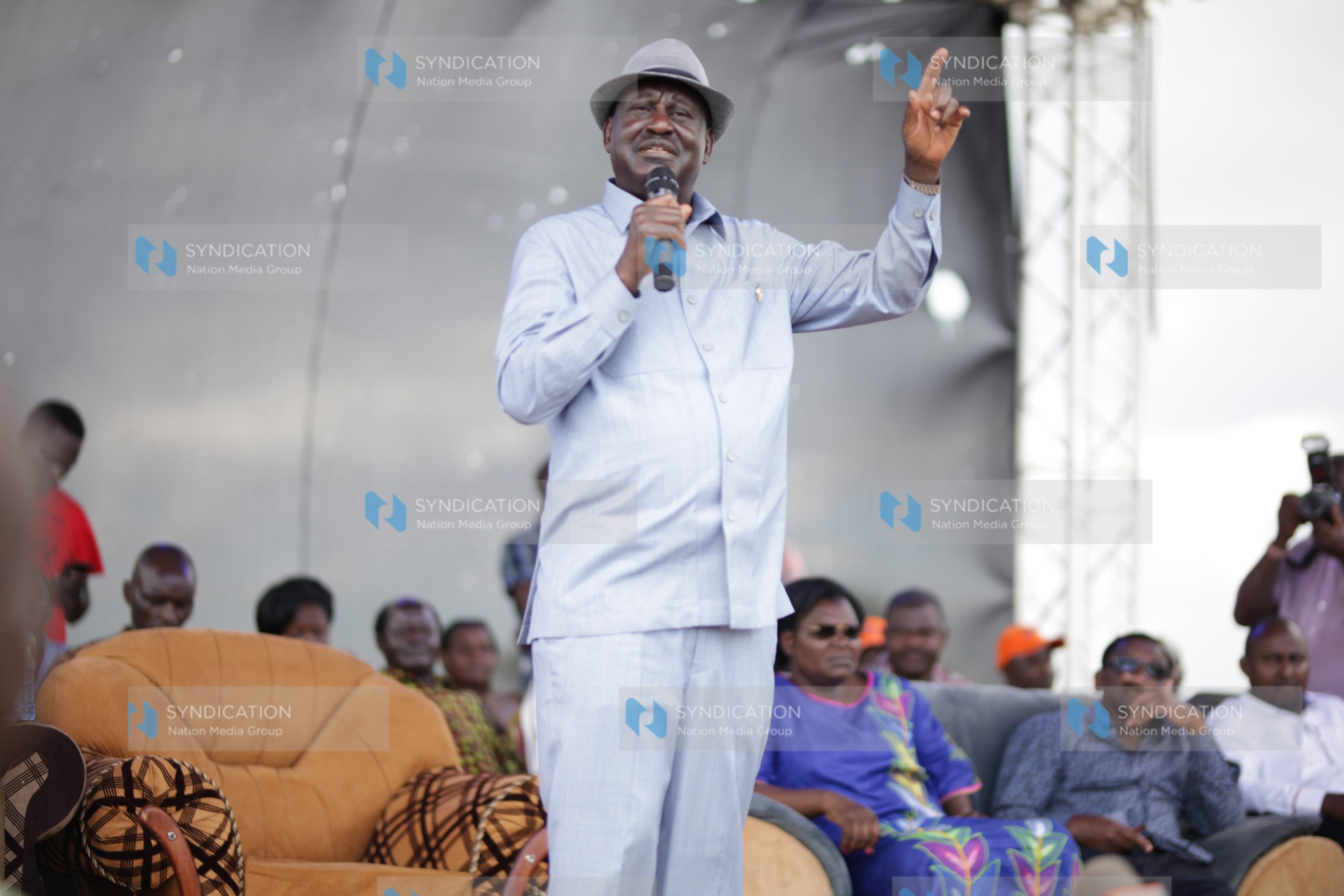 Raila Odinga addresses supporters during Nyatike MP Tom Adege’s homecoming ceremony