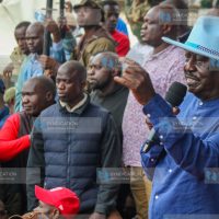 Raila Odinga addresses his supporters at Kamukunji Grounds in Kibera