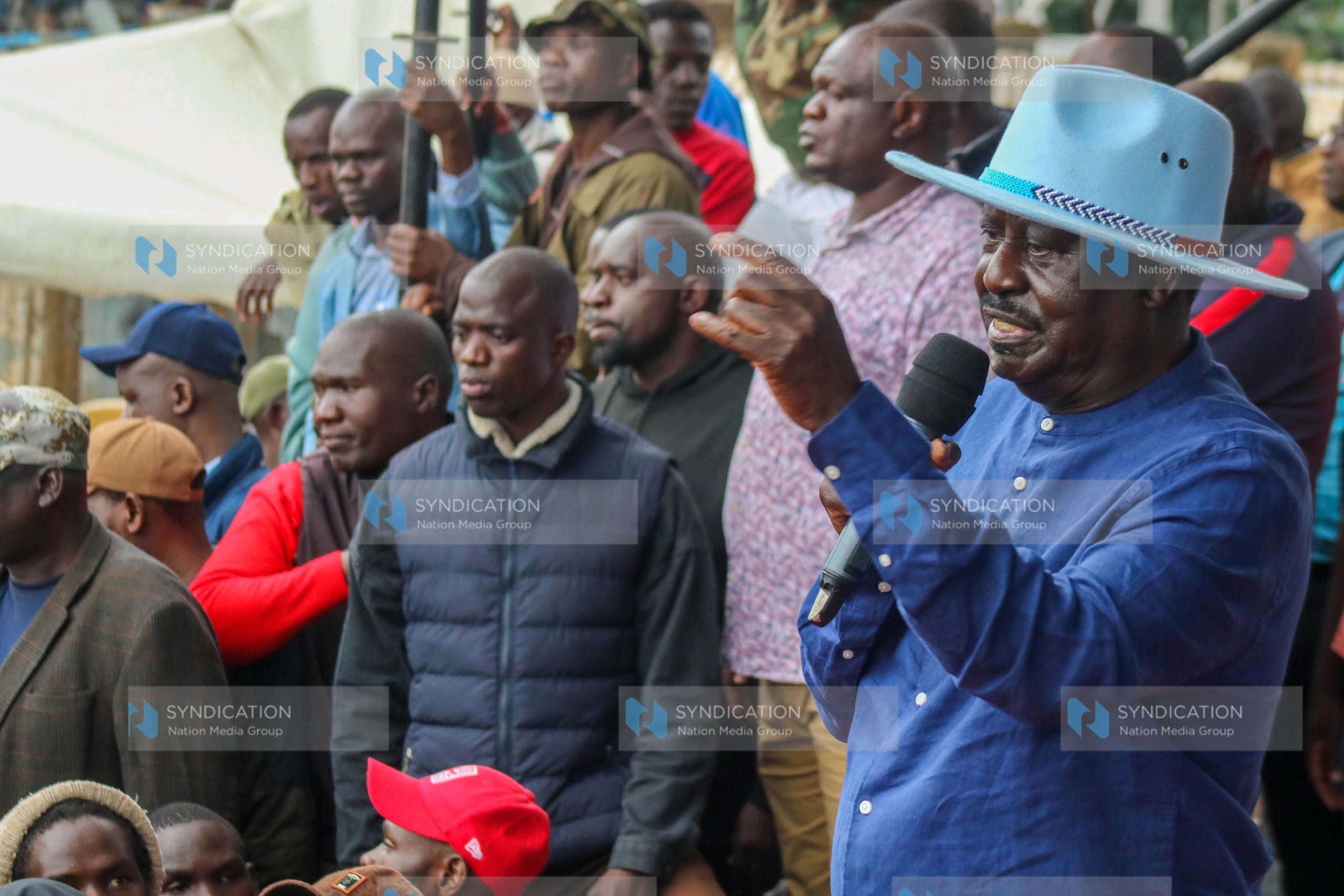 Raila Odinga addresses his supporters at Kamukunji Grounds in Kibera