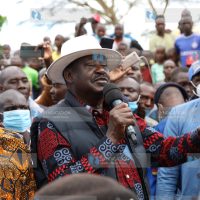 ODM leader Raila Odinga addresses residents at Fort Ternan Railway Station