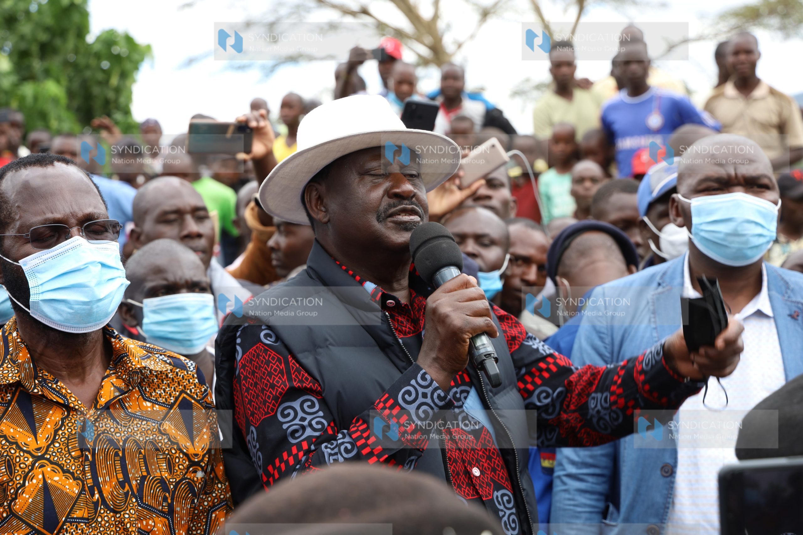 ODM leader Raila Odinga addresses residents at Fort Ternan Railway Station