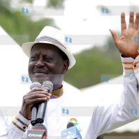 NASA leader Raila Odinga addresses supporters during a roadside rally
