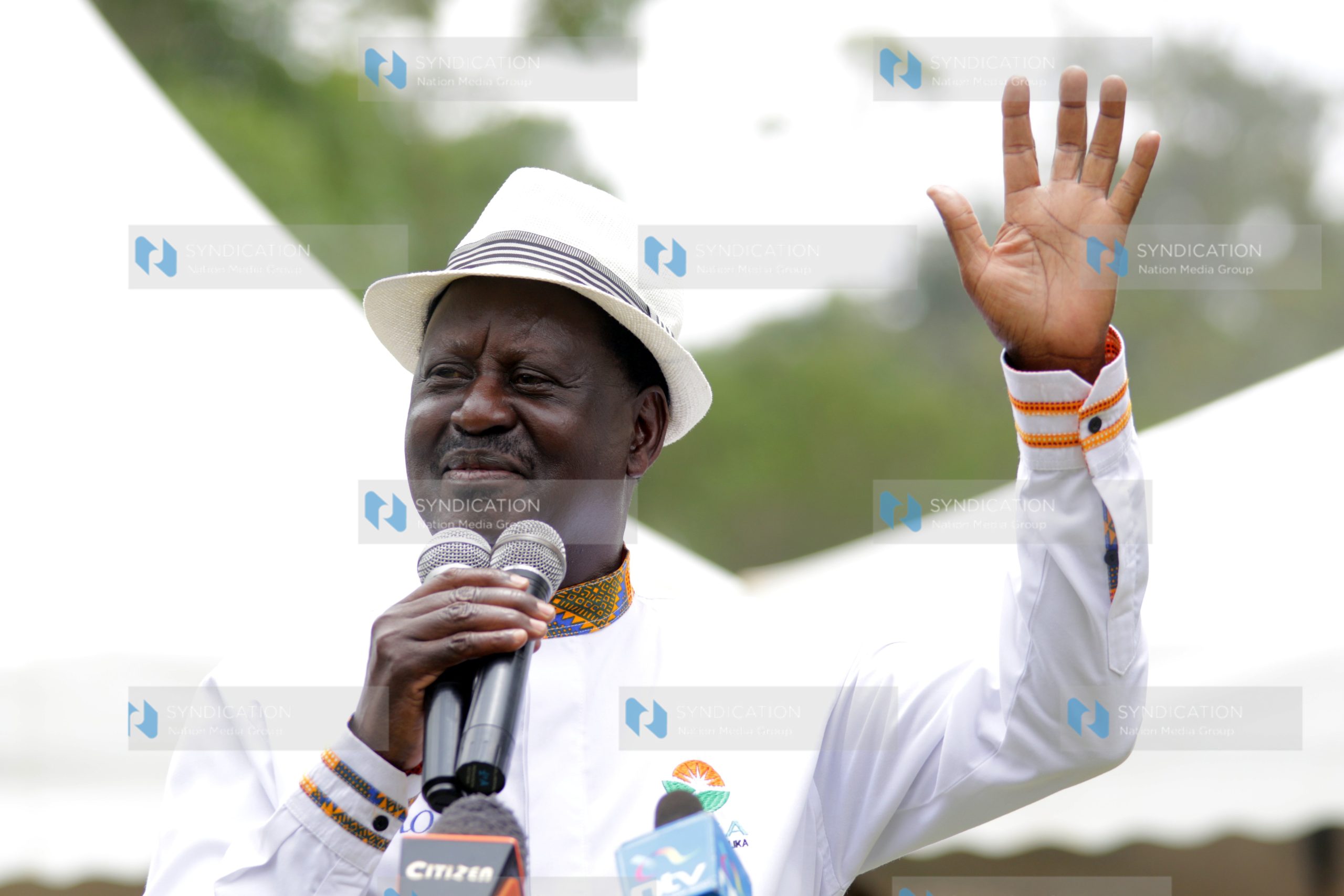 NASA leader Raila Odinga addresses supporters during a roadside rally