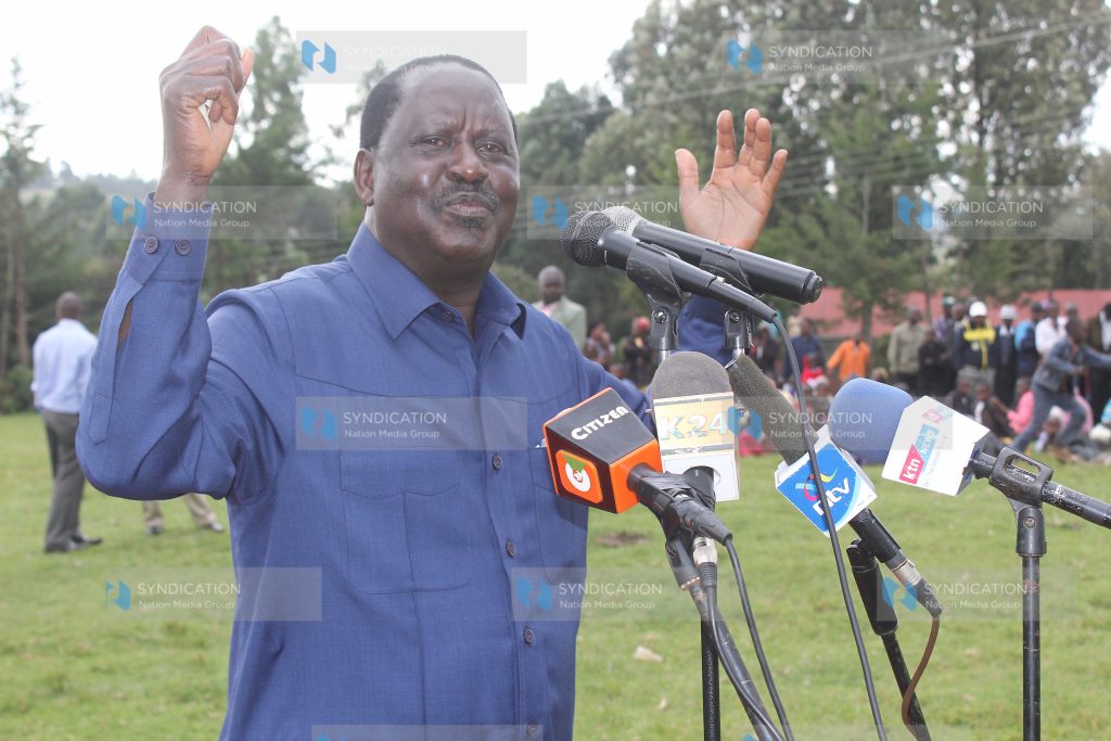 Former Prime Minister Raila Odinga addresses attendees