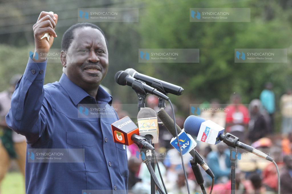 Former Prime Minister Raila Odinga addresses attendees