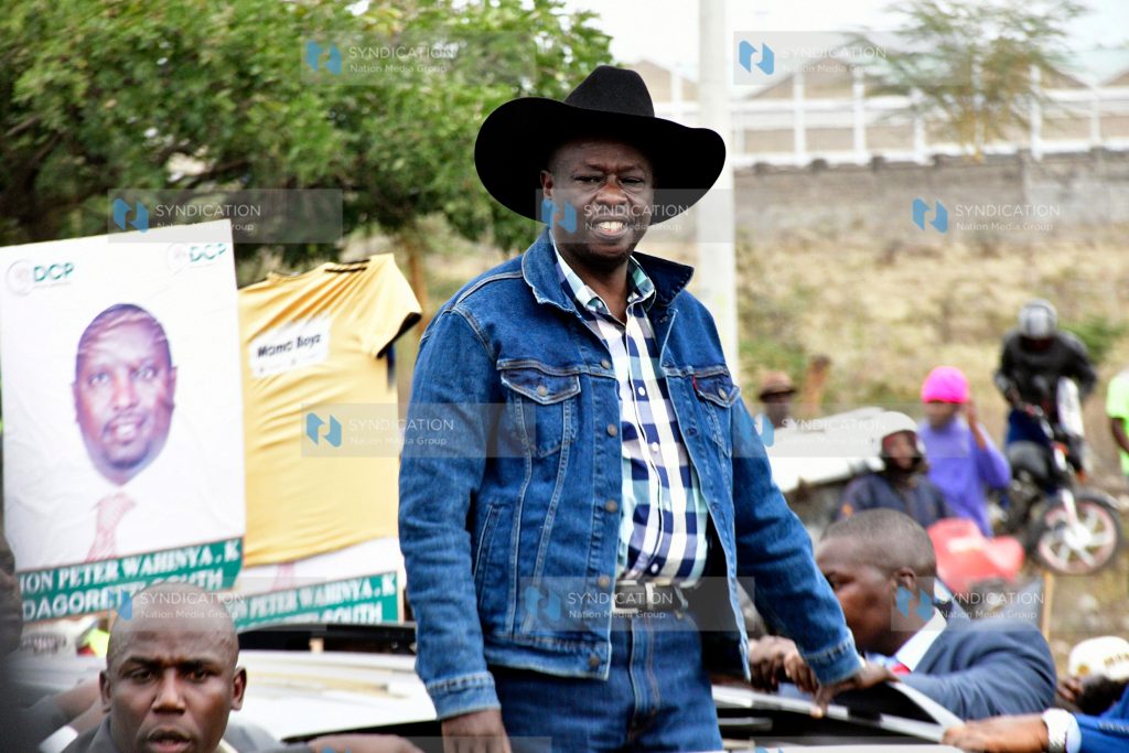Former Deputy President Rigathi Gachagua waves to his supporter