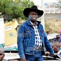 Former Deputy President Rigathi Gachagua waves to his supporter