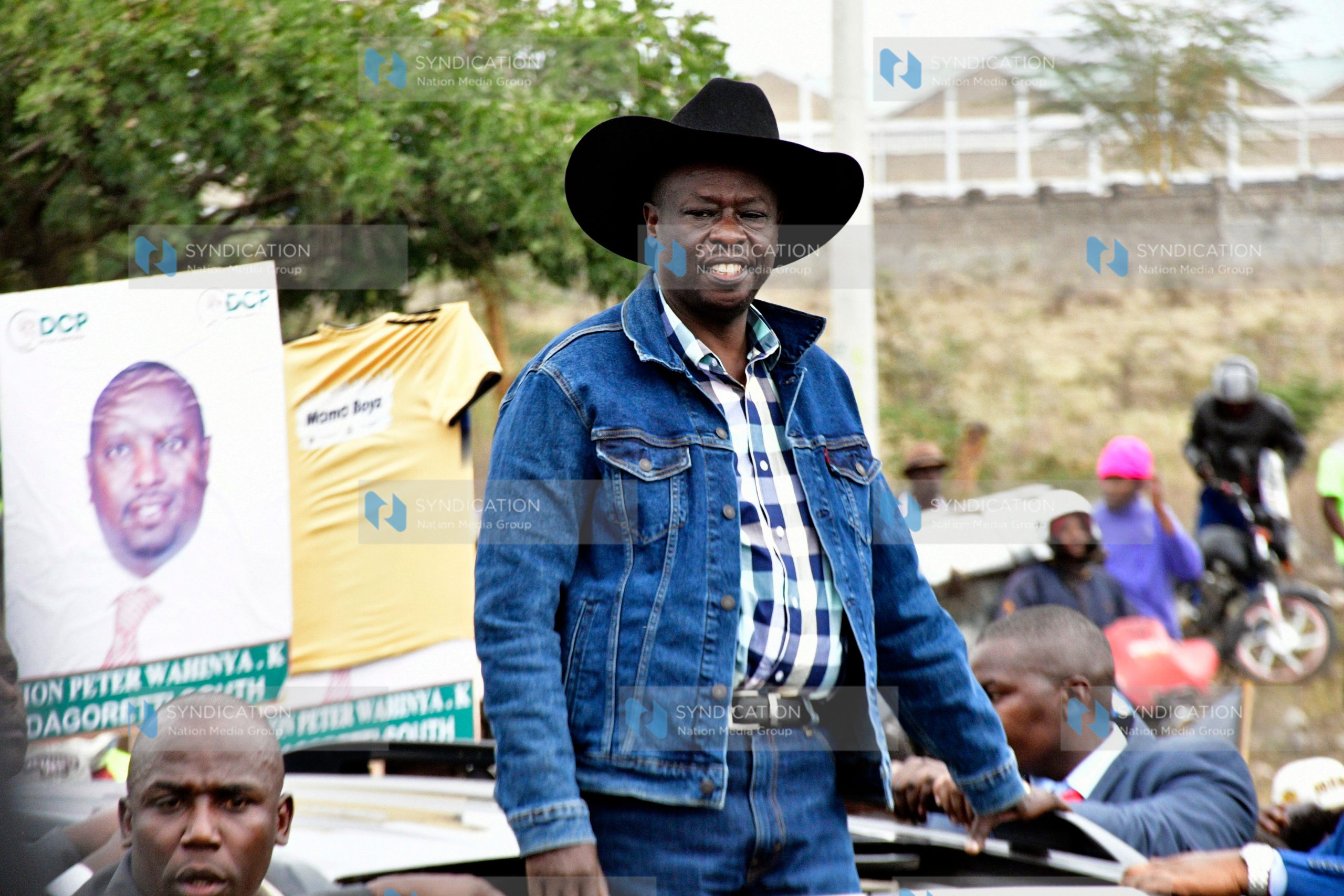 Former Deputy President Rigathi Gachagua waves to his supporter