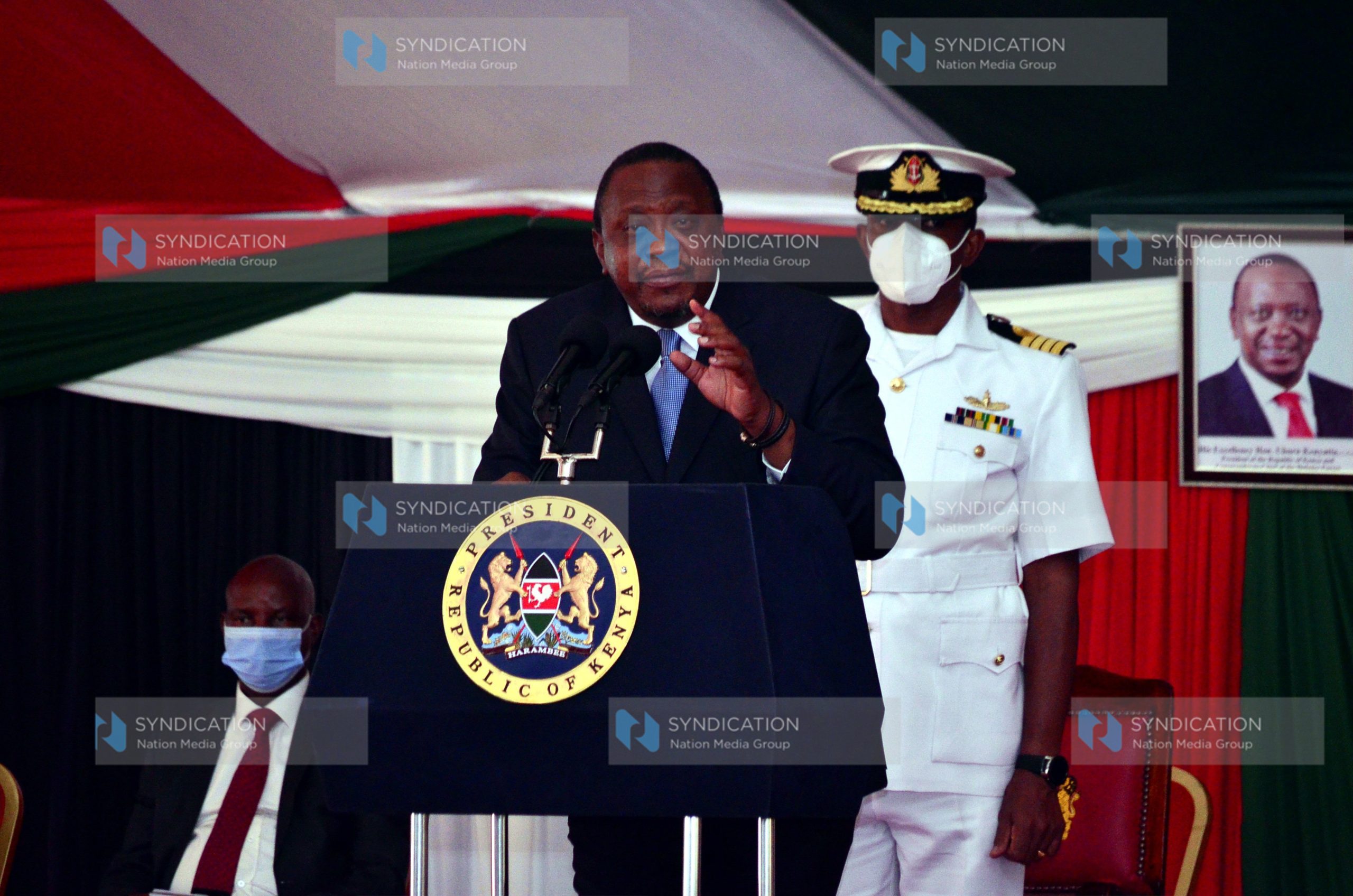 President Uhuru Kenyatta makes his address during the Flagging-Off Vehicles