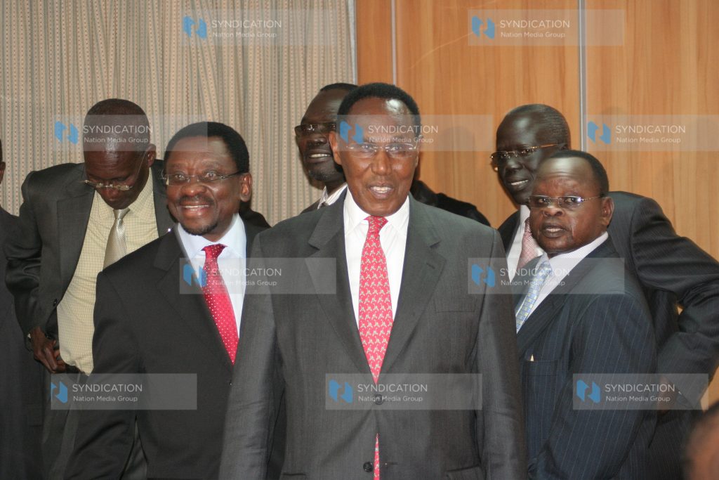 Internal security minister Prof George Saitoti and his lands counterpart James Orengo together with some of the Southern Sudan delegation
