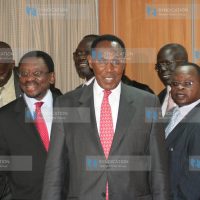 Internal security minister Prof George Saitoti and his lands counterpart James Orengo together with some of the Southern Sudan delegation