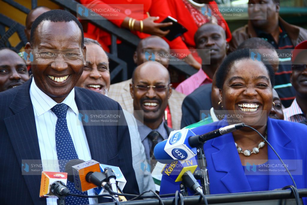 Cabinet Secretary for Interior and Co-ordination Joseph Ole Nkaissery of National Government, and his Principal Secretary Monica Juma