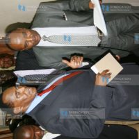 Minister for Internal Security Prof George Saitoti with the Permanent Secretary Francis Kimemia