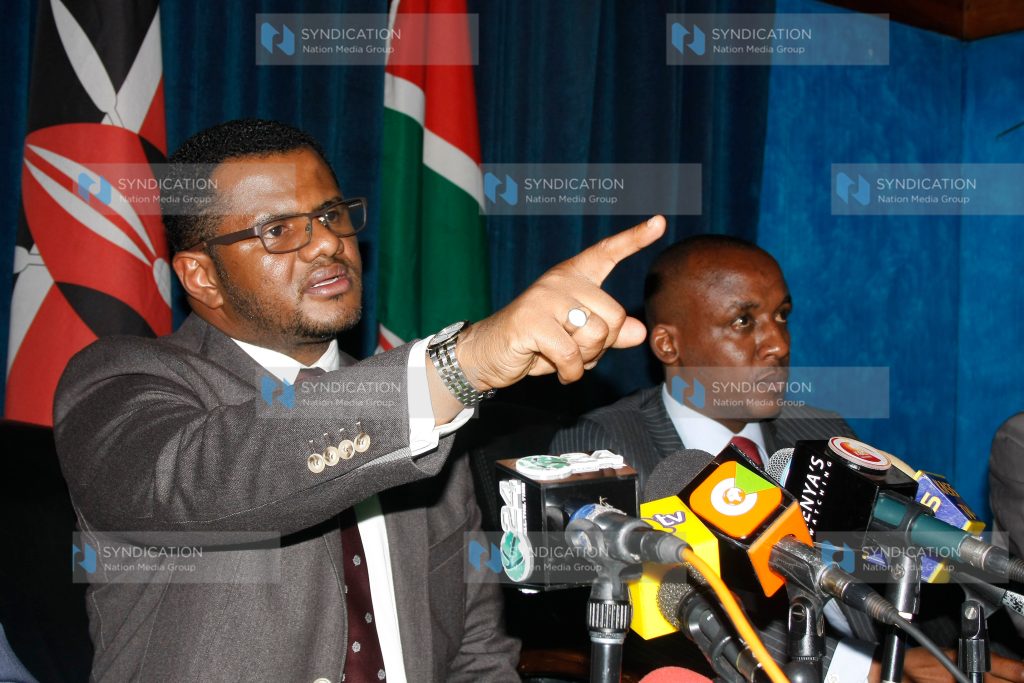 Mombasa Senator, Hassan Omar addresses the media at the Senate