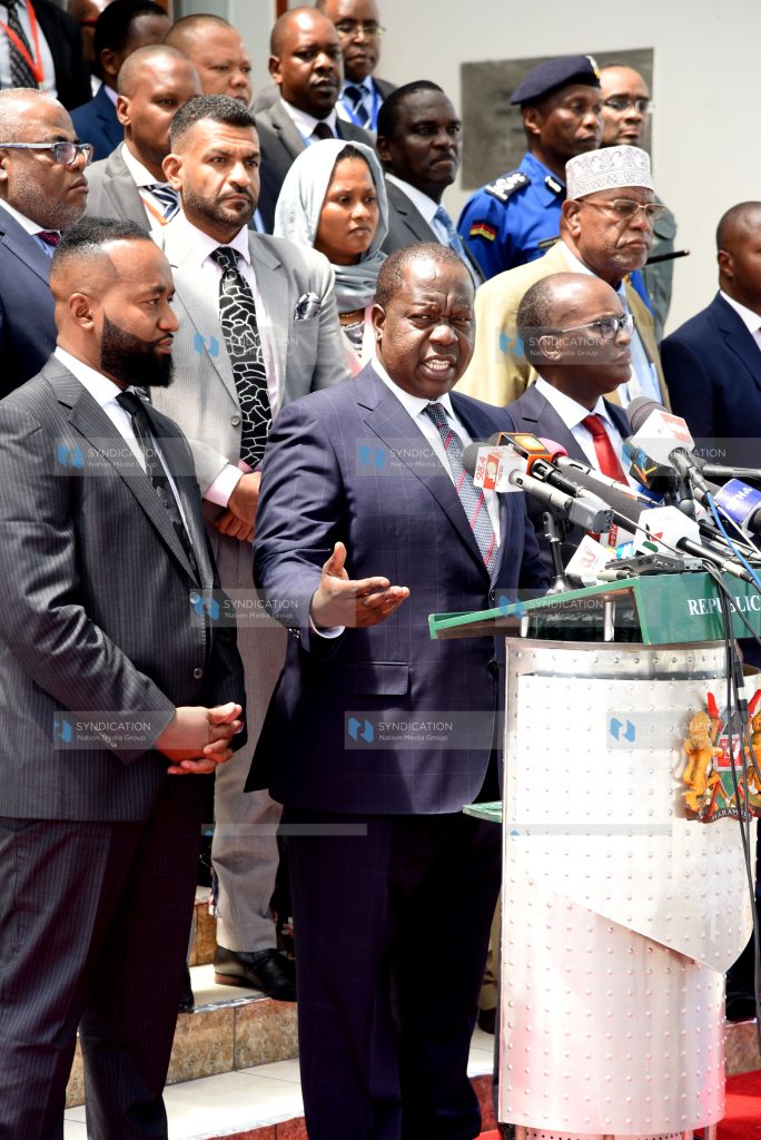 Mombasa Governor Hassan Joho, Interior Cabinet Secretary Dr Fred Matiang'i and Transport Cabinet Secretary James Macharia