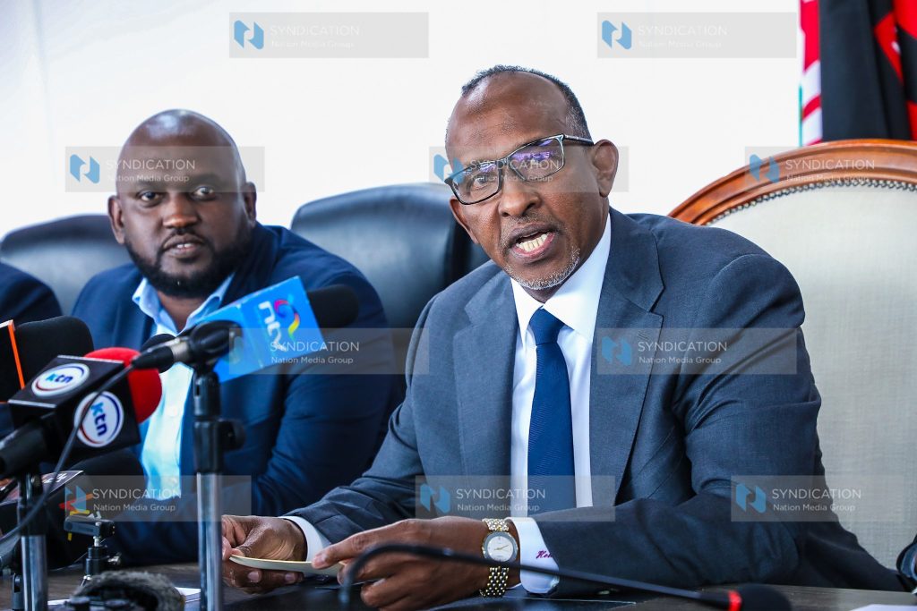 Health Cabinet Secretary Aden Duale with Social Health Authority (SHA) chairperson Dr. Abdi Mohammed