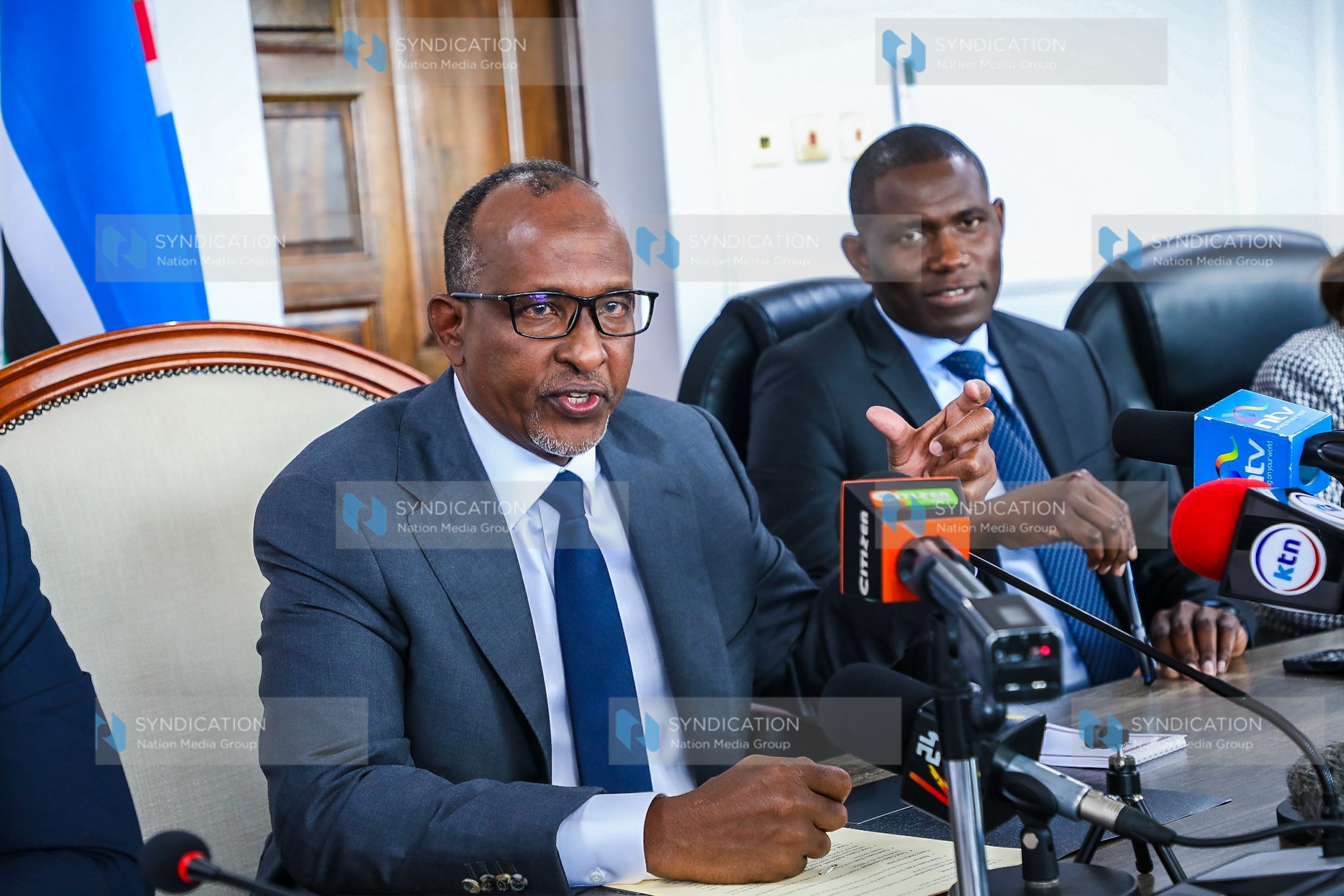 Health Cabinet Secretary Aden Duale with Medical Services Principal Secretary Dr. Ouma Oluga