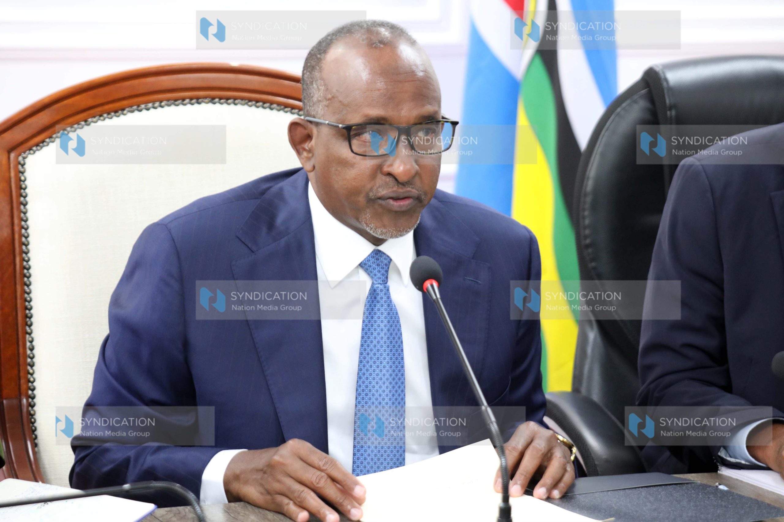 Health Cabinet Secretary Aden Duale speaks at the Ministry of Health