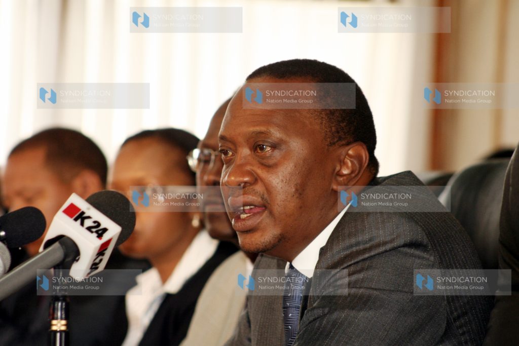 Deputy Prime Minister and Minister for Finance Uhuru Kenyatta briefs the media