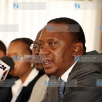 Deputy Prime Minister and Minister for Finance Uhuru Kenyatta briefs the media